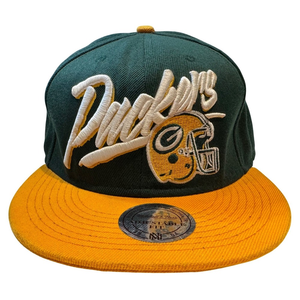 Mitchell & Ness Green Bay Packers Snapback Hat Green Yellow NFL Vintage Men OSFM